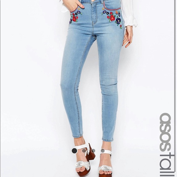 ASOS Tall Ridley High Waist Embroidered Jeans - Picture 2 of 11